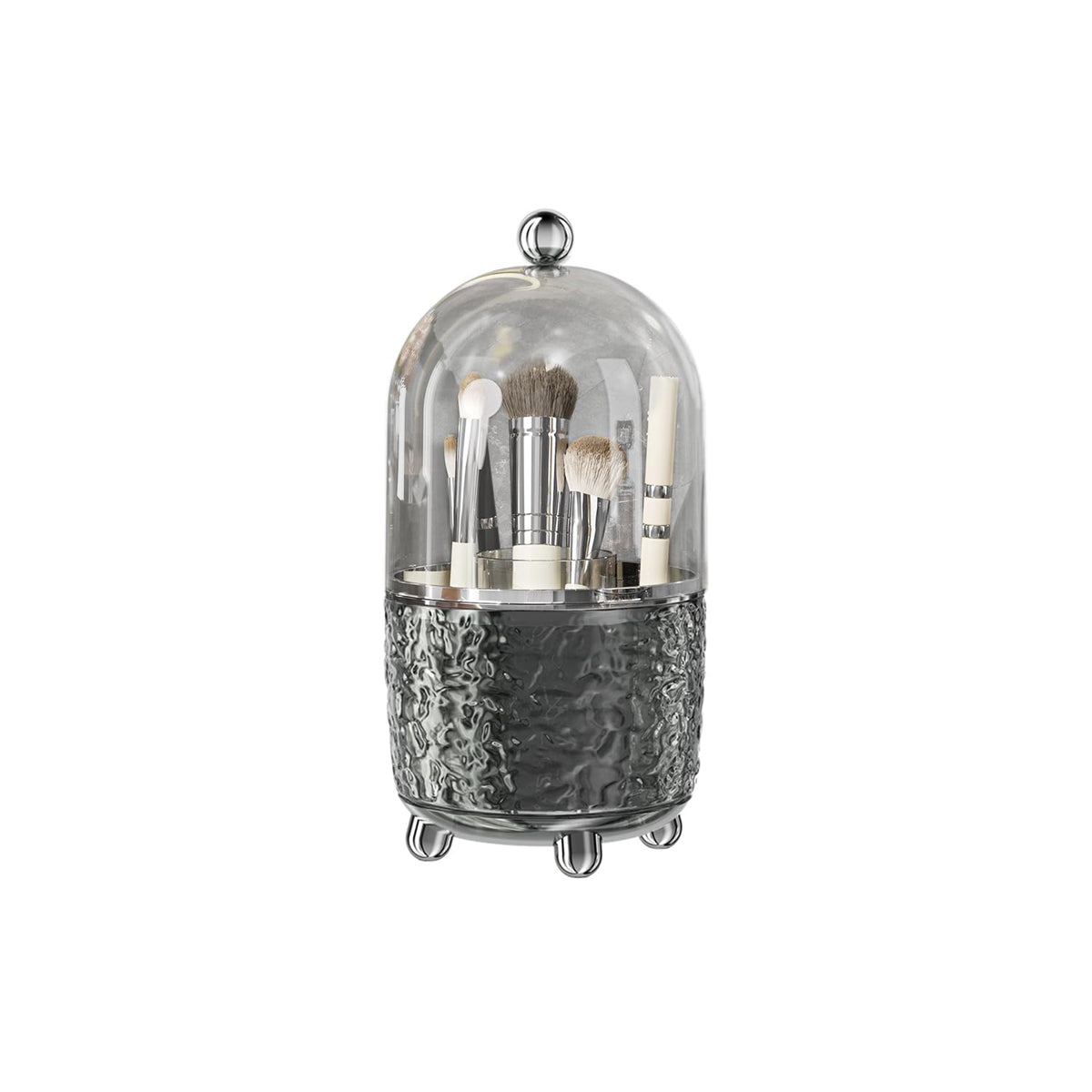 Makeup Brush Holder with Lid, 360° Rotating Makeup Brush Holder for Vanity, Dustproof Spinning Makeup Brush Organizer with Lid for Bathroom Countertop, Cosmetic Tools Organizer with Cover (Clear)