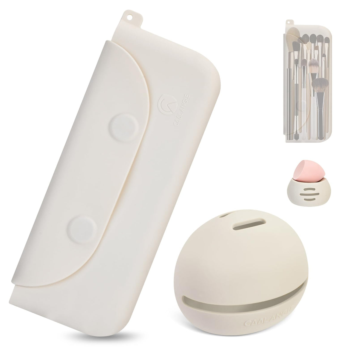COOL-ANGLE 2-In-1 Magnetic Silicone Makeup Brush and Sponge Case Khaki