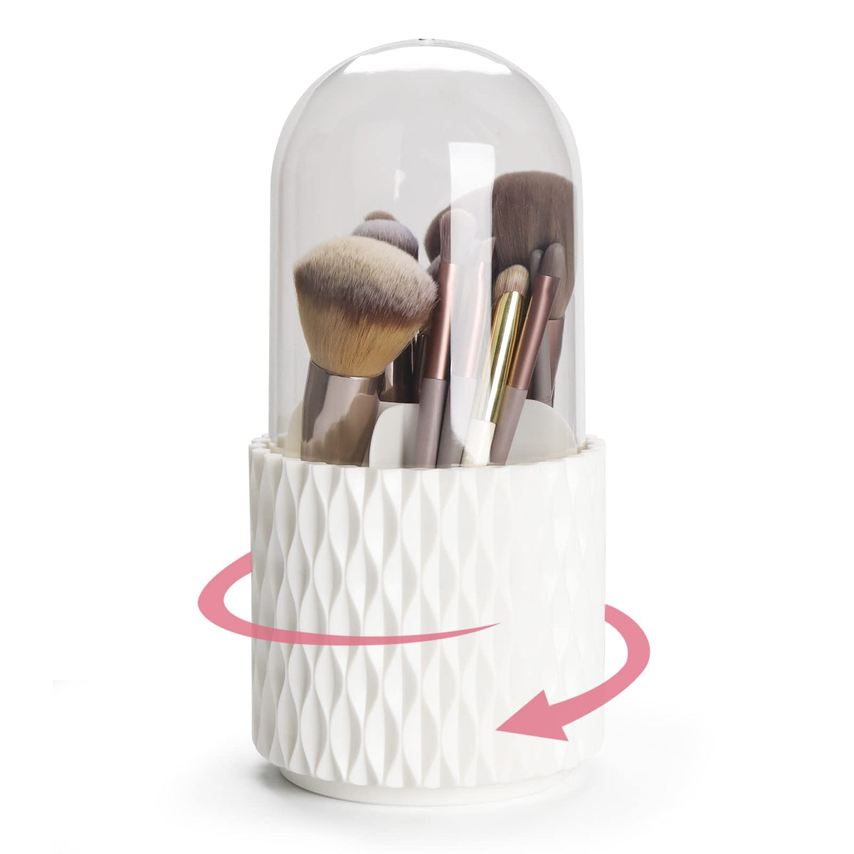 Makeup Brush Holder Organizer - 360° Rotating, 5-Slot Brush Cup for Cosmetics, Lipsticks, Pens | Vanity & Desk Organizer (White)