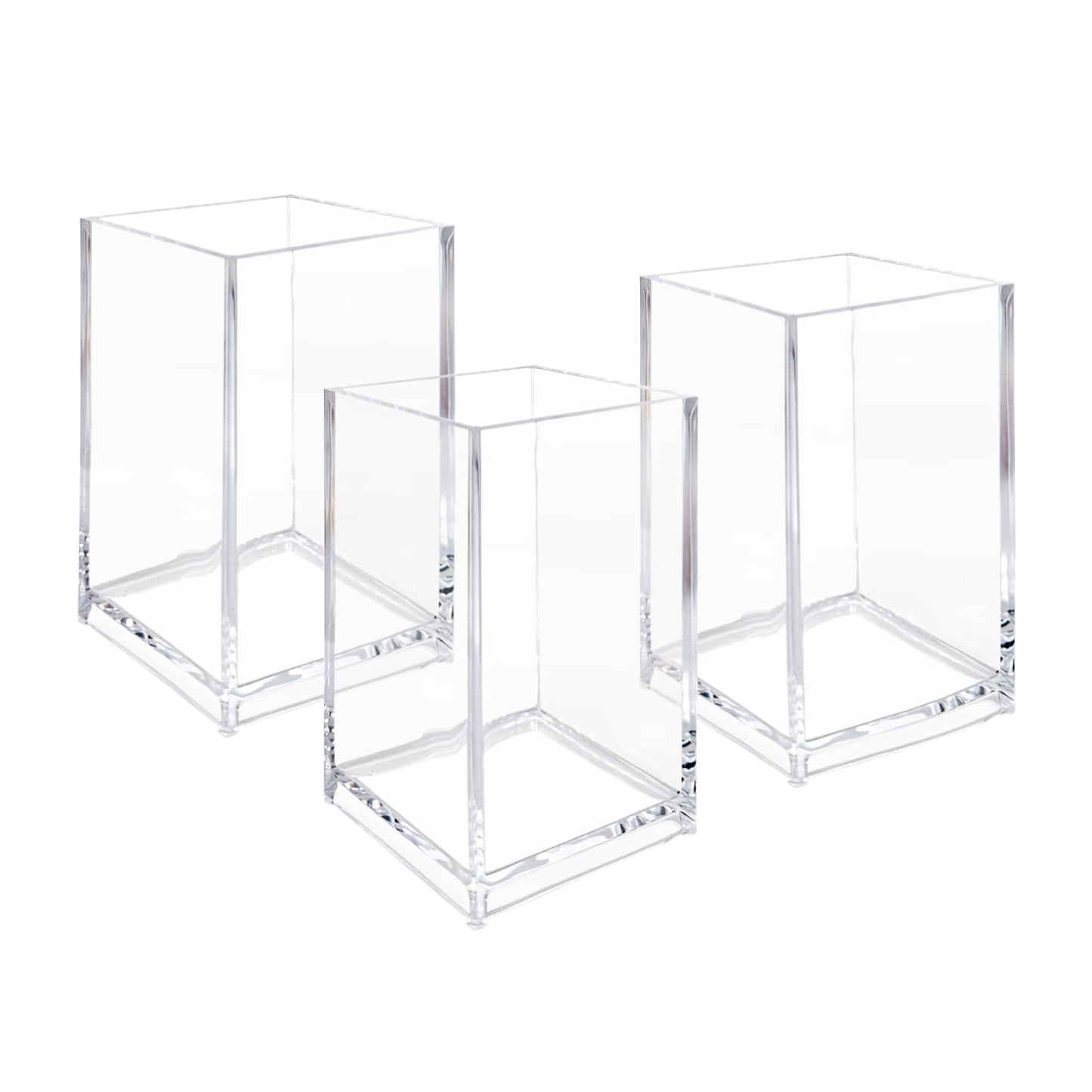 Newkita 3 Pack Clear Acrylic Cosmetic Pencil Pen Holder Cup, Clear Makeup Brush Holder, Desk Acrylic Brushes Storage