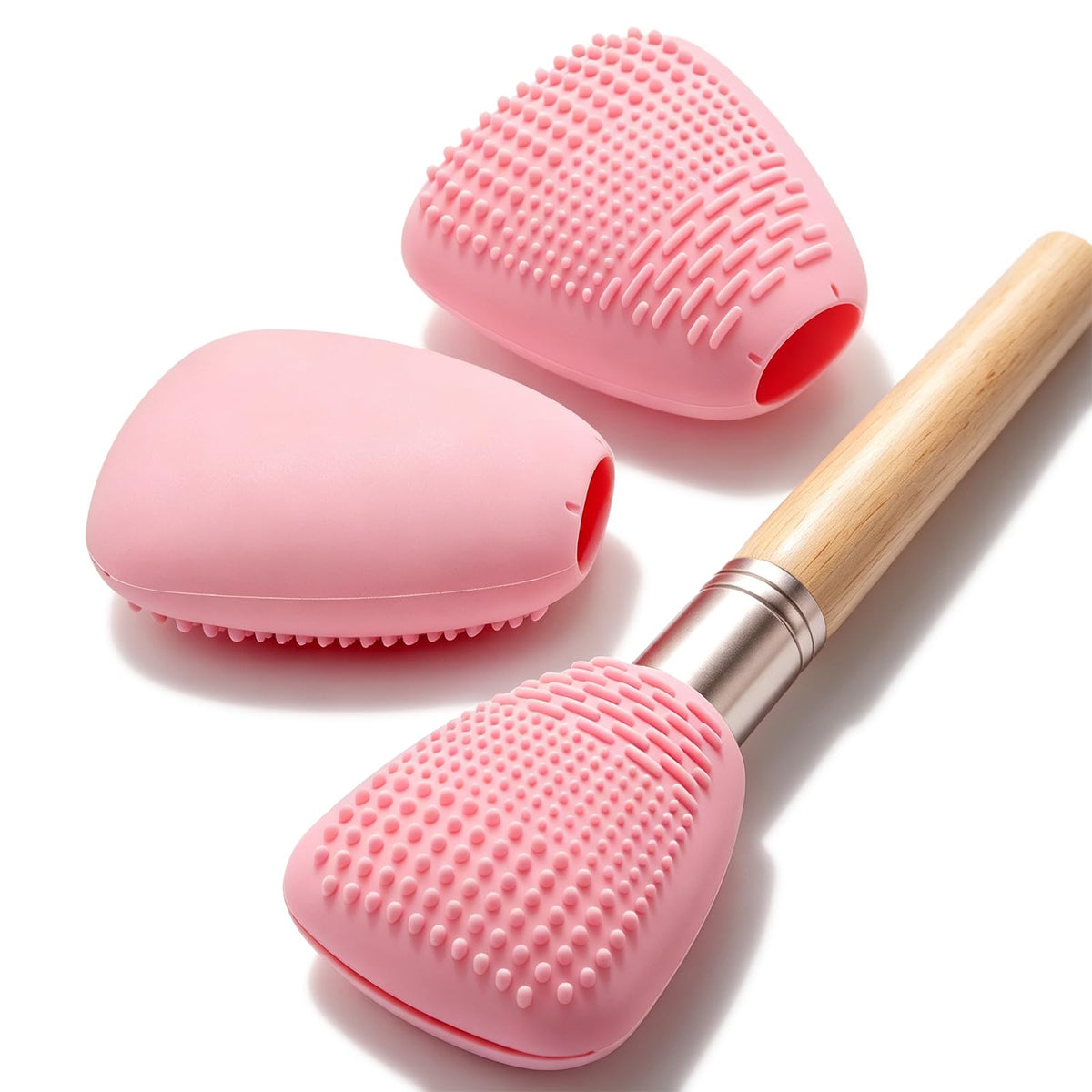 Vidsel Silicone Makeup Brush Covers with Built-in Cleaner Mat, Blue 3-Pack