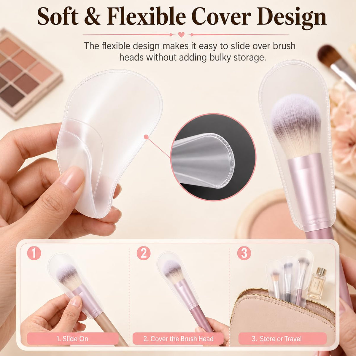Makeup Brush Covers 54 Pcs 9 Sizes Clear Brush Guard Set for Travel