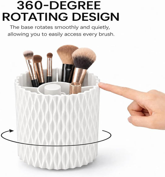 360° Rotating Makeup Brush Holder Organizer, White