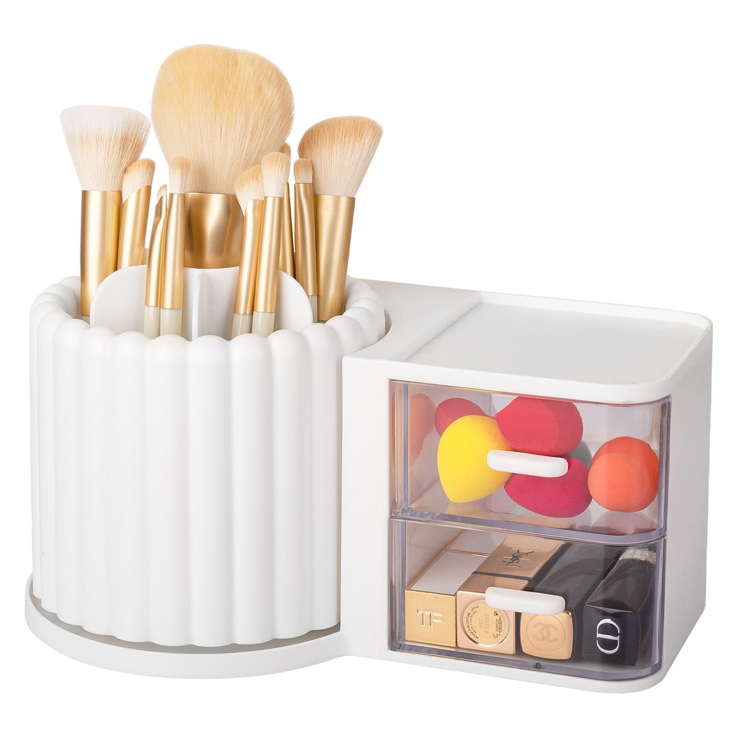 Rotating Makeup Brush Holder Organizer with Removable Dividers, Black