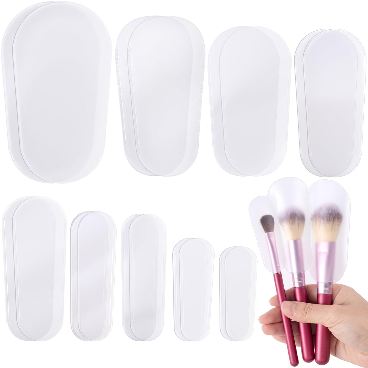 15pcs Clear Makeup Brush Covers, 5 Sizes, Plastic