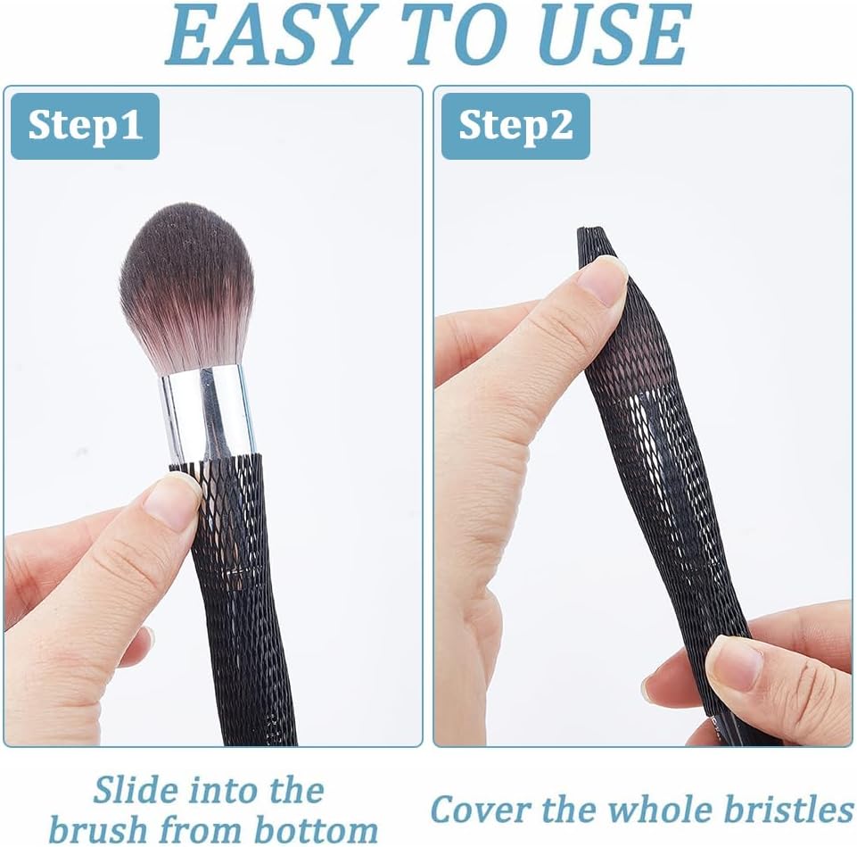GORGECRAFT 100PCS 4.7 Inch Long Makeup Brush Protector Cosmetic Makeup Brushes Pen Guard Reusable Expandable Elastic Netting Mesh Cover Sleeve Set Storage for Travel Paint Brush Handbag Tassels