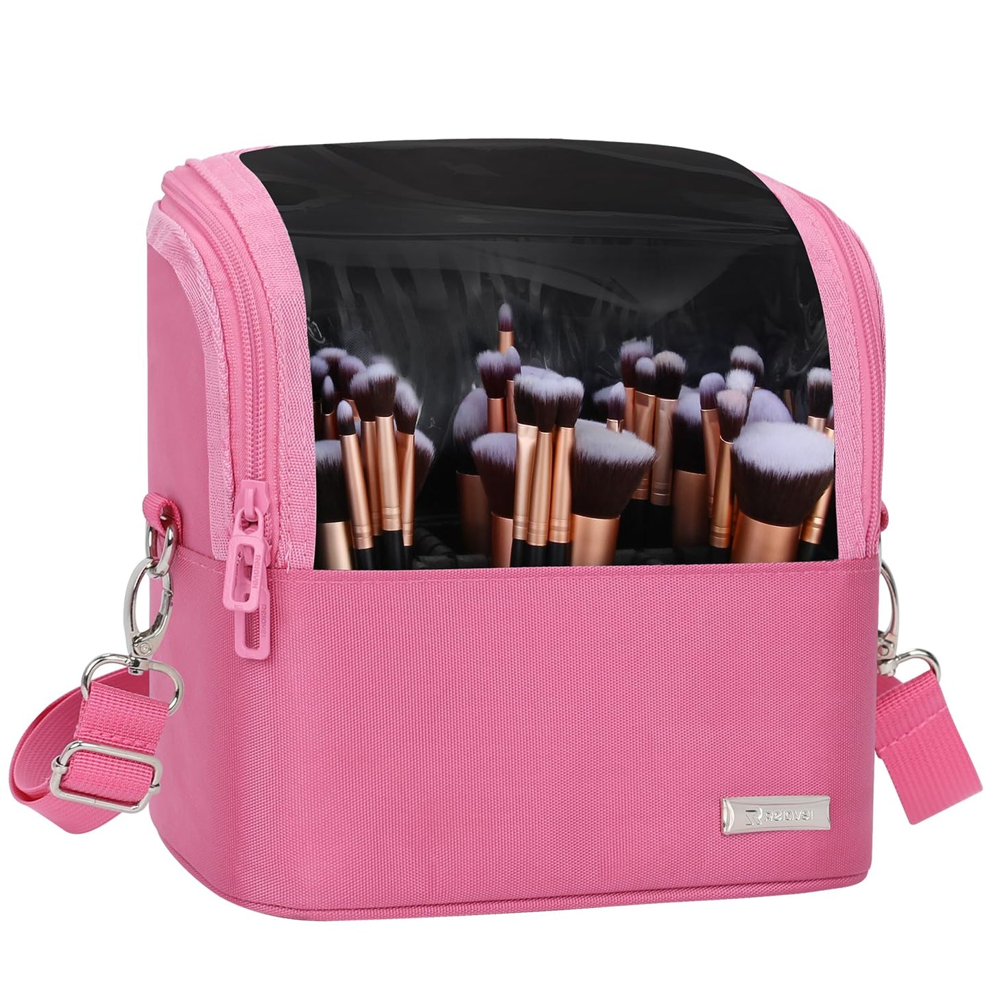 Makeup Brush Bag, Stand-up Makeup Brush Holder with Adjustable Divider