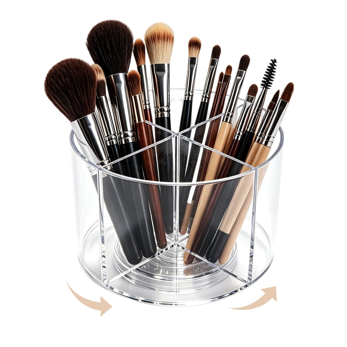 Acrylic Makeup Brush Holder, Clear Rotating Makeup Brush Holder Organizer with 4 Slots, Square Makeup Brush Cup for Vanity Desk Countertop Bathroom