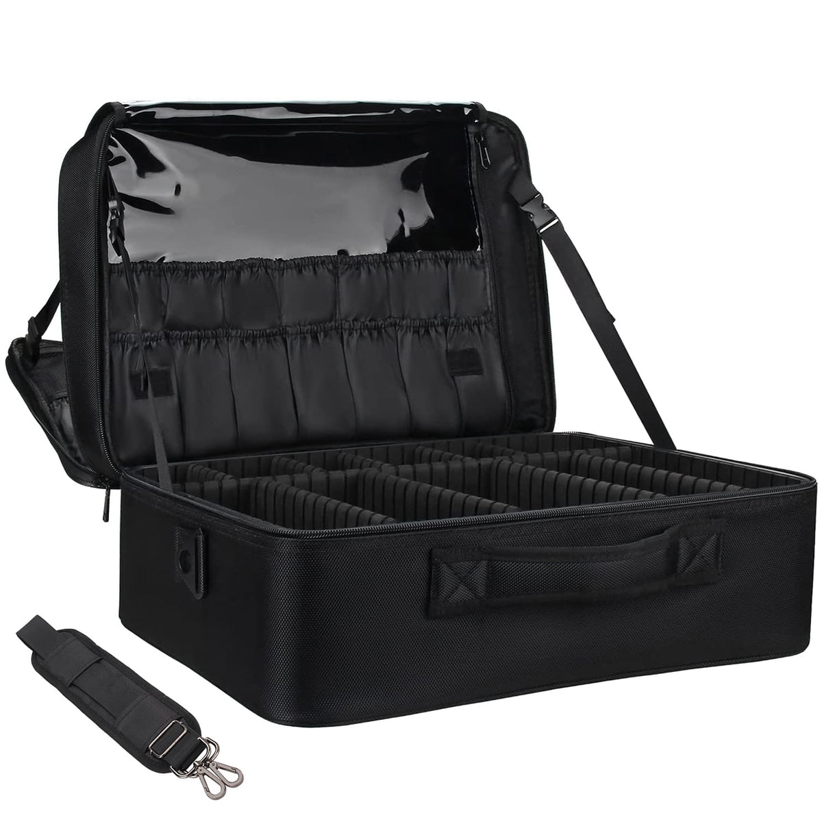 Relavel Makeup Case Large Makeup Bag Professional Train Case 16.5 inches Travel Cosmetic Organizer Brush Holder Waterproof Makeup Artist Storage Box, 3 Layer Large Capacity, with Adjustable Strap