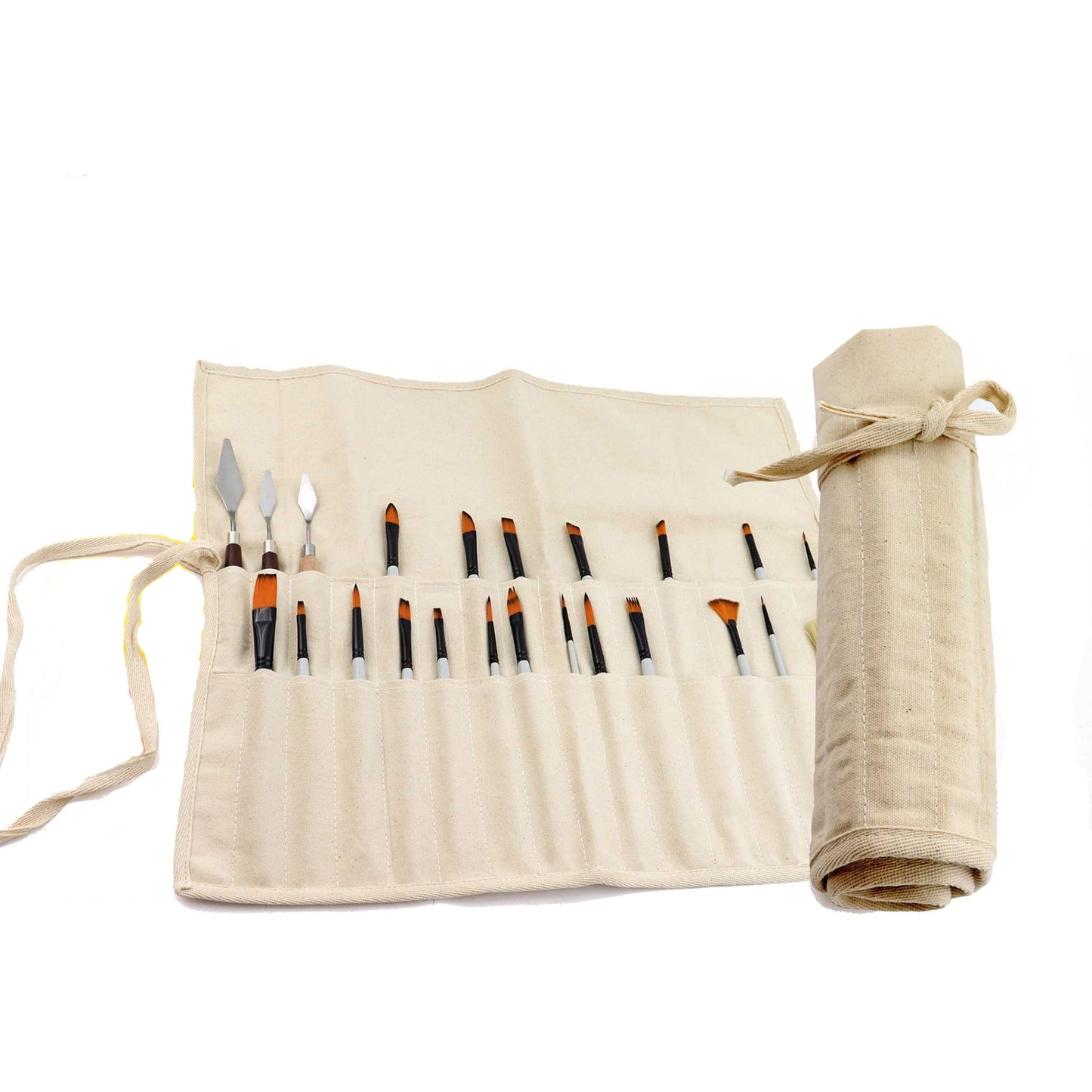 Liquidraw 30 Pocket Canvas Paint Brush Holder - Natural | 21" x 18" | Roll Up Brush Storage Pouch | Ideal Case for Paintbrush & Art Tool Storage | Easy to Carry | Also Great for Makeup Brushes