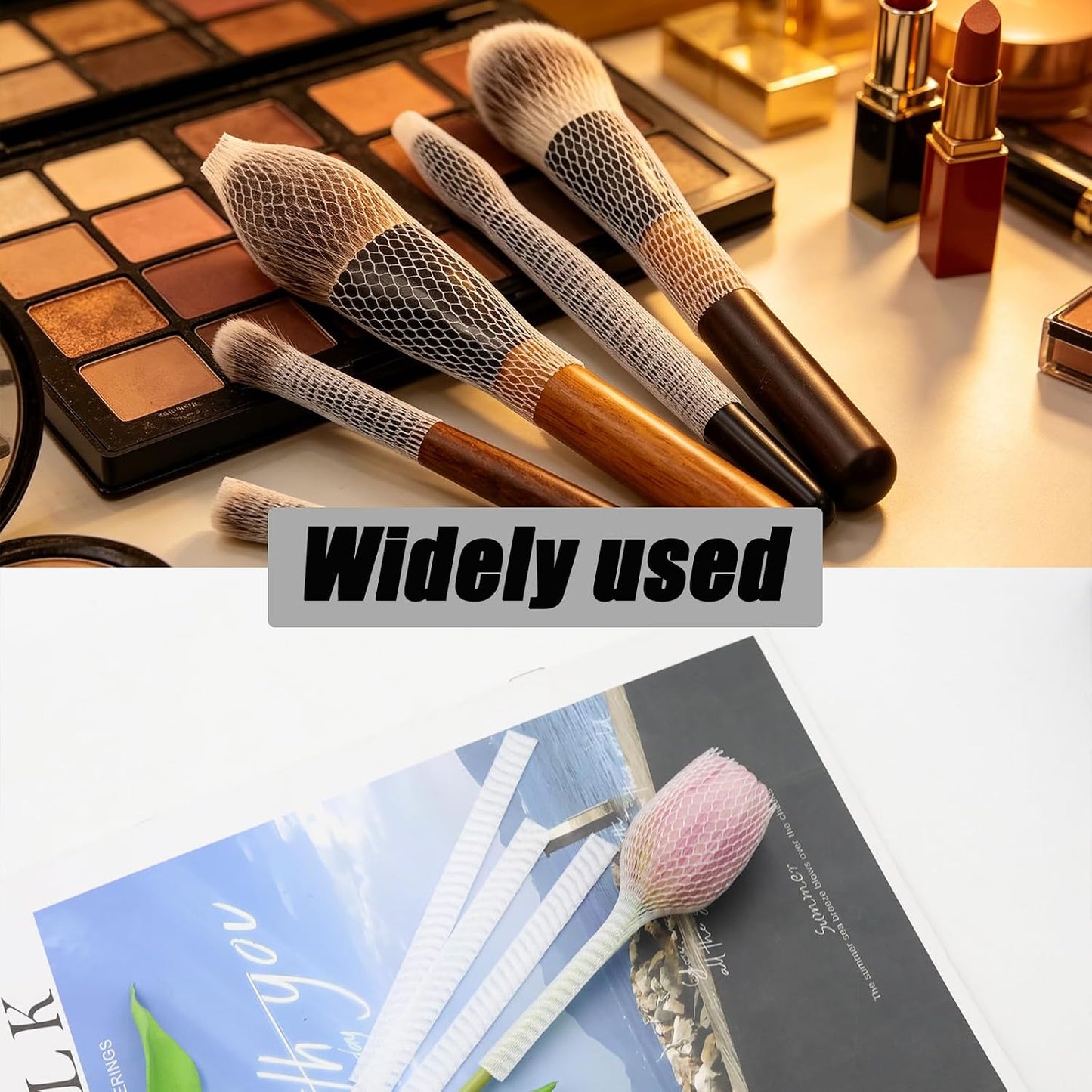 Pine & Linen 100pcs White Mesh Makeup Brush Covers,Reusable Makeup Brush Guard Expandable MakeupBrush Protector Sleeves for Women Storing Make-Up/Travel/Paint Brushes(0.39x4.7inch)