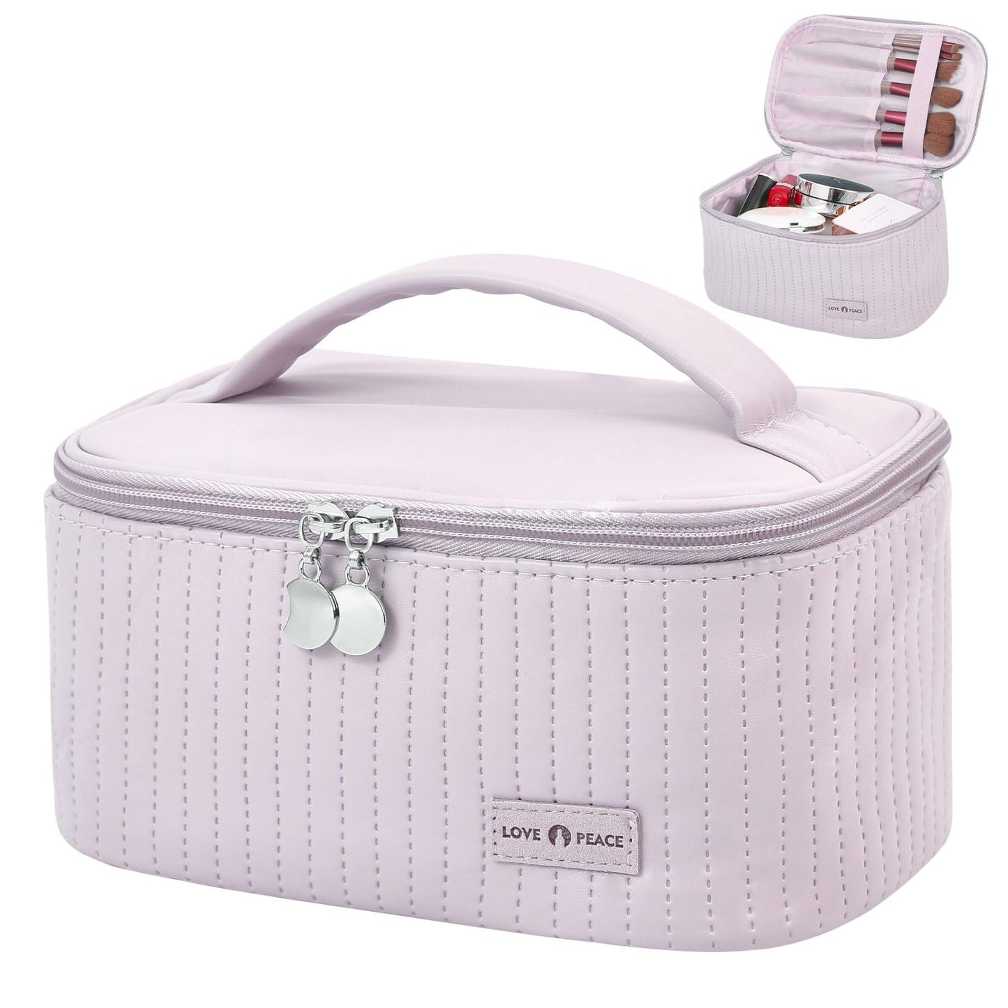 Makeup Bag Travel Cosmetic Bag, Large Capacity Makeup Organizer Bag and Storage, Portable PU Leather Pouch Toiletry Bag Make up Organizer, Cosmetic Bags for Women