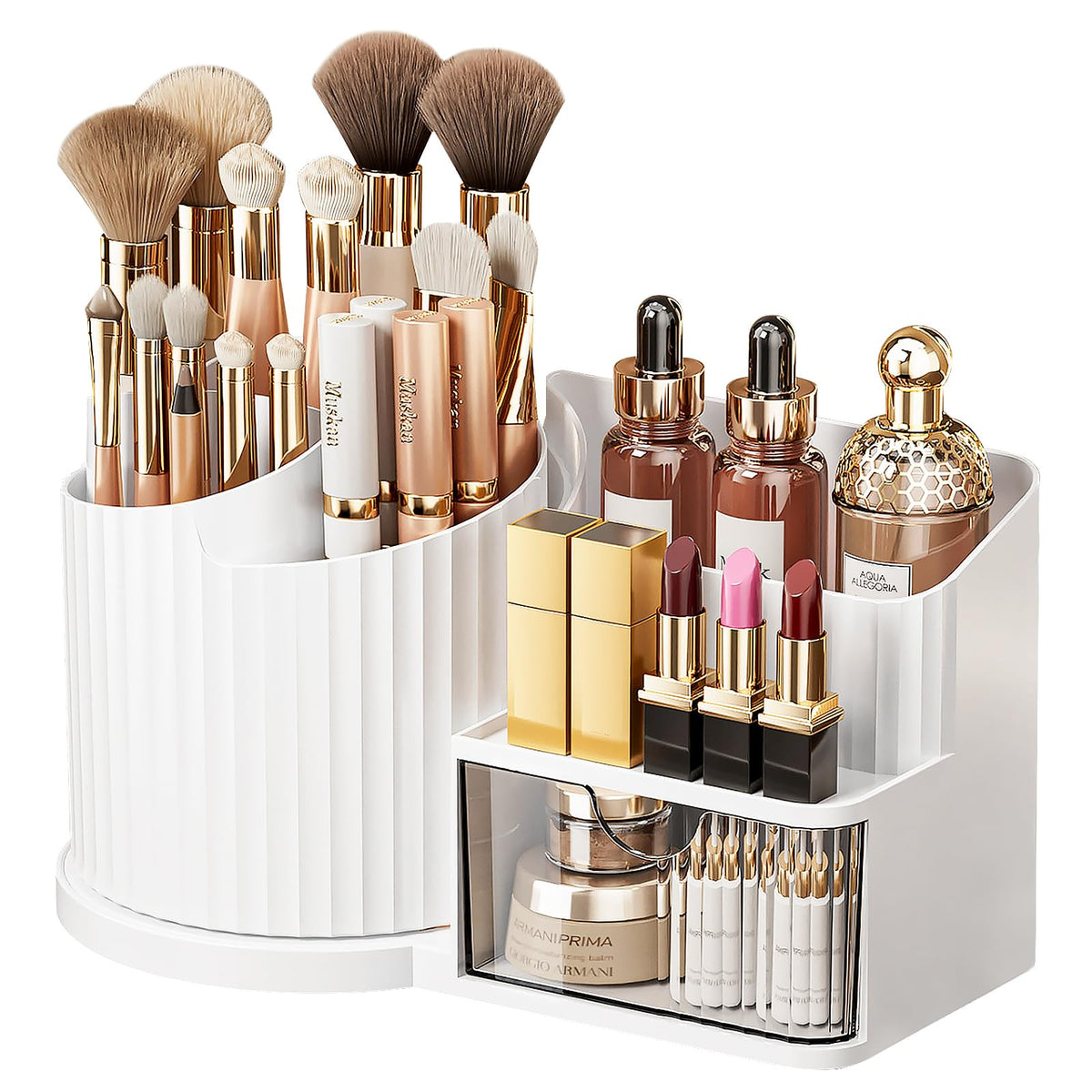 360 Rotating Makeup Brush Holder Make Up Brushes Organizer, Stripe White