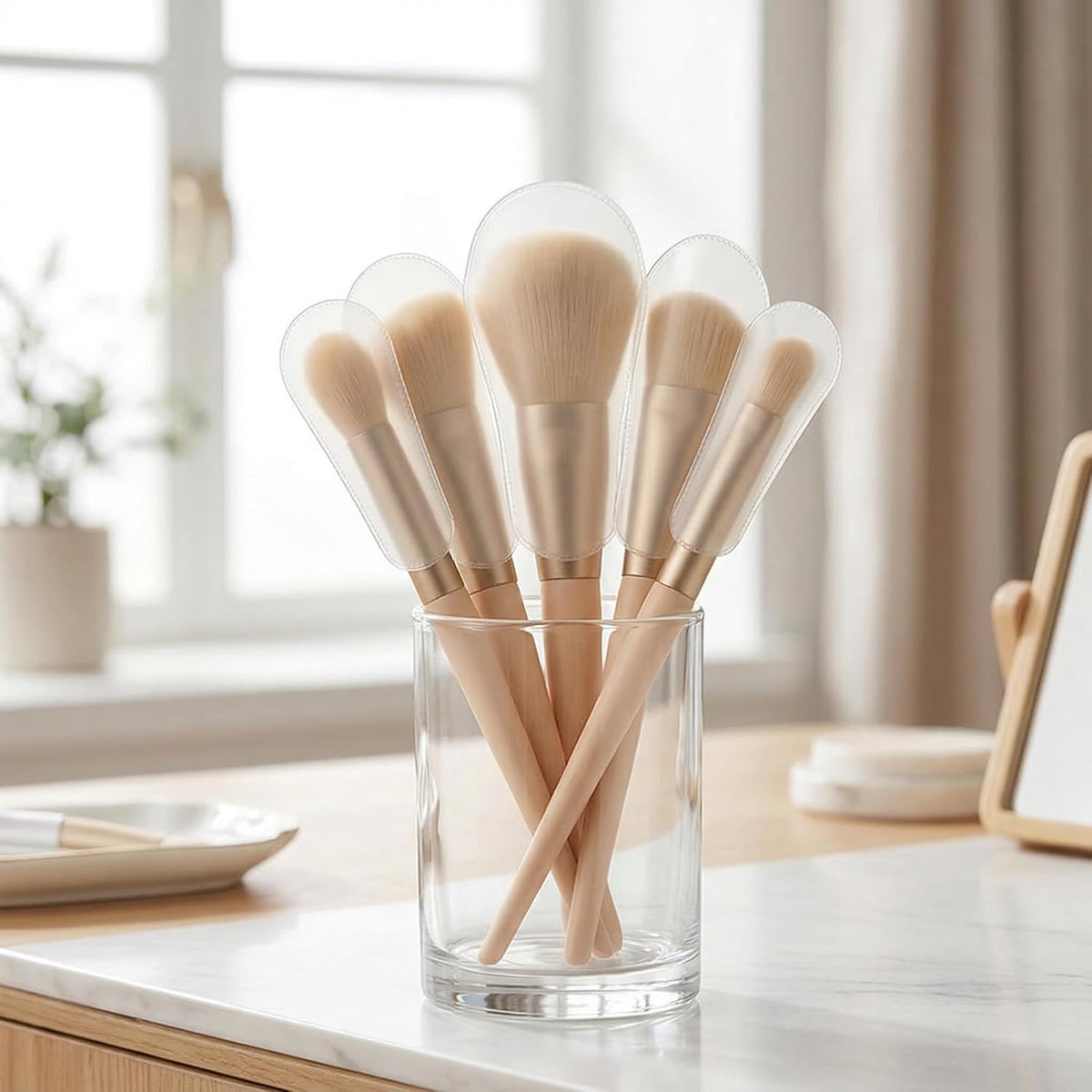 Makeup Brush Set, 10 Pcs EVA Covers Reusable Anti-Frizz Powder Brush Guards, Clear Dustproof Loose Powder Sleeves for Travel Organization Professional Artist Tools Beauty Accessories Storage Pouches