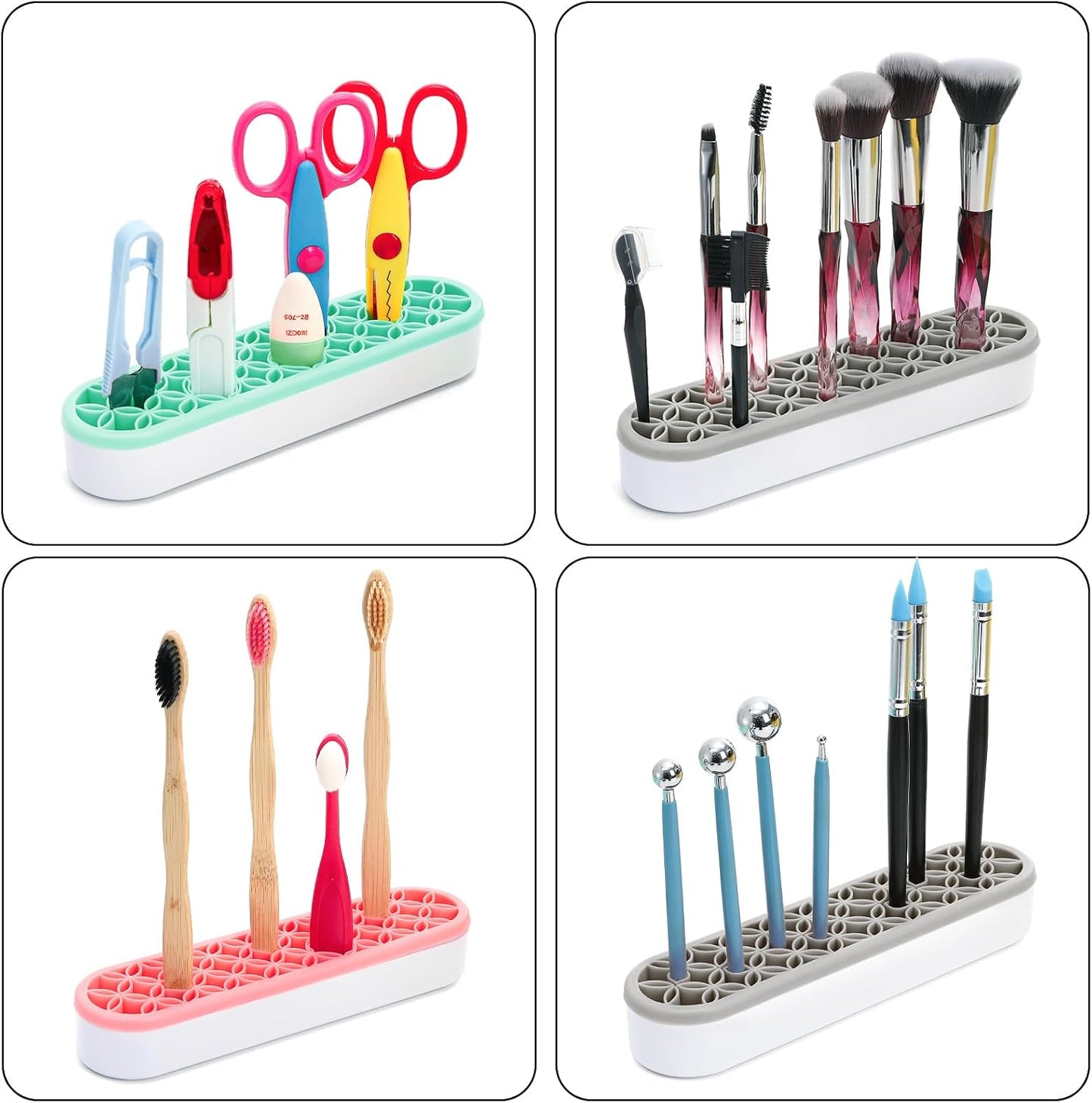 Elsjoy 3 Pack Silicone Makeup Brush Holder, Desktop Cosmetic Organizer Pen Holder, Sewing Tool Holder Beauty Tool Organizer Stand for Brush, Scissors, Toothbrush