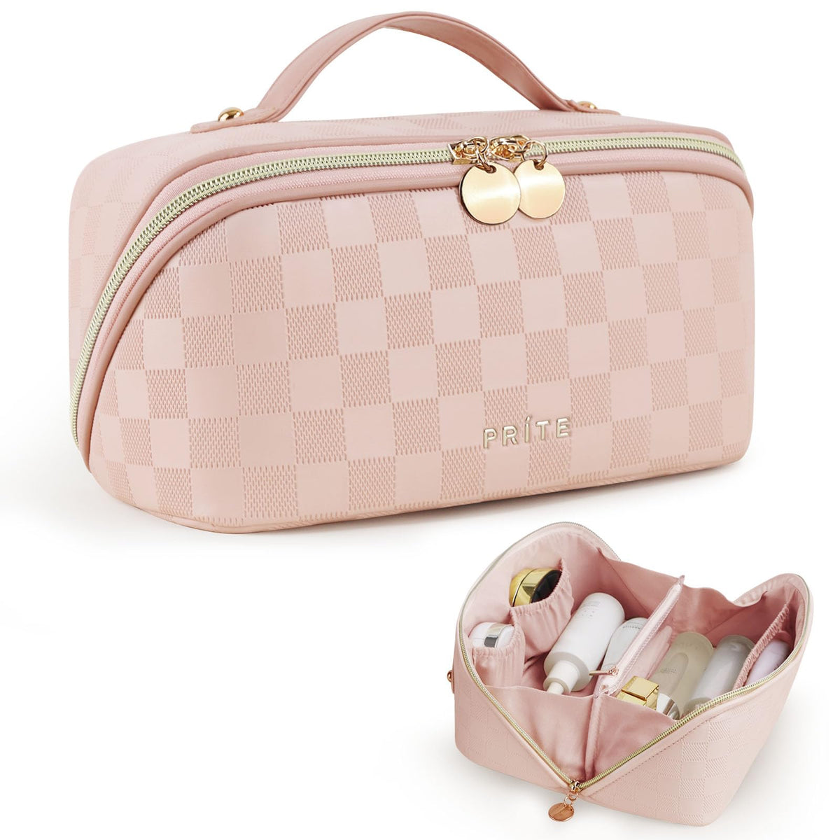 Prite Makeup Bag Travel Toiletry Bag Open Flat Cosmetic Organizer for Women