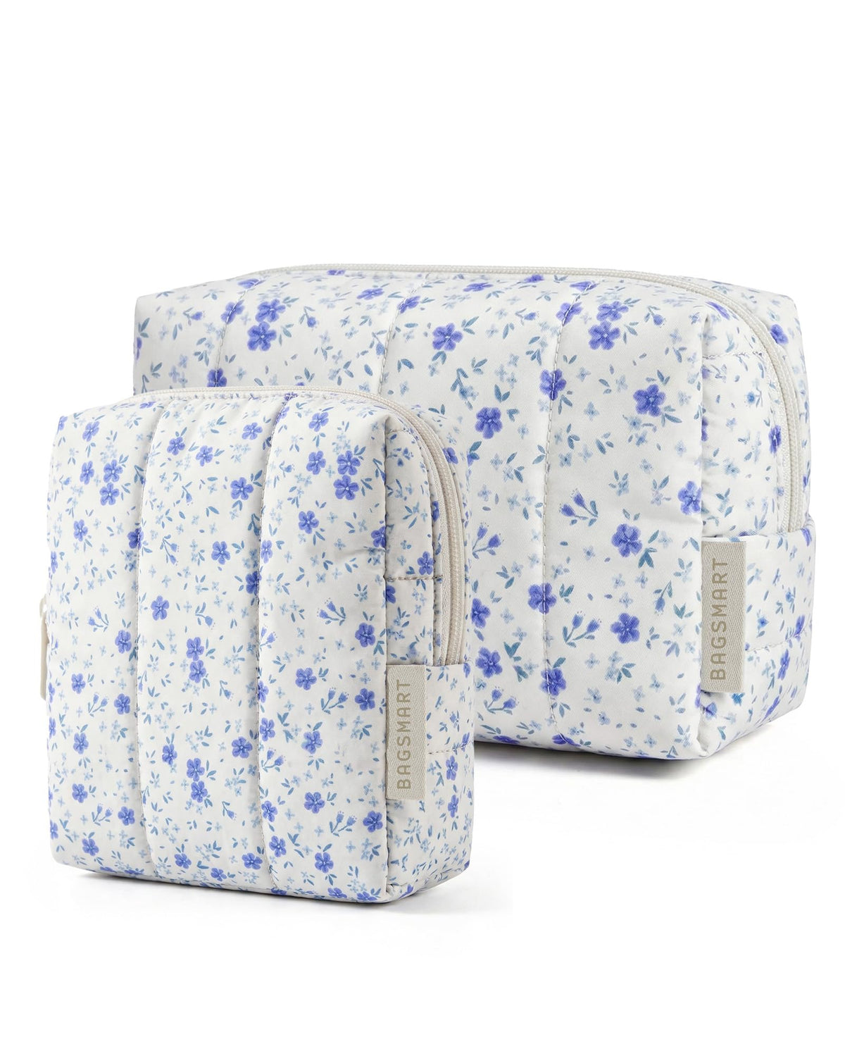 BAGSMART Puffy Travel Makeup Bag Duo Large & Small for Women, Leopard