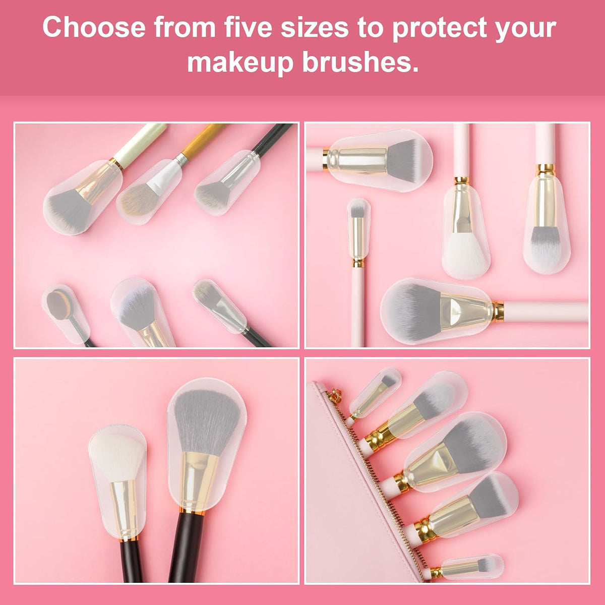 20pcs Makeup Brush Covers, 5 Sizes Clear Make up Brush Protective Protector Sleeves Dustproof Waterproof Cosmetic Brushes Guards Caps for Travel & Daily Storage Organizer