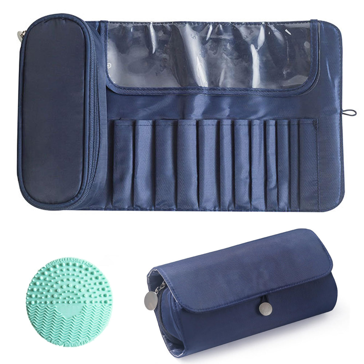 Makeup Brush Bag, Travel Makeup Brush Case Makeup Brush Holder Organizer Cosmetic Bag Portable Roll Up Brush Storage Bag for Makeup Brushes and Cosmetic Essentials (Black)