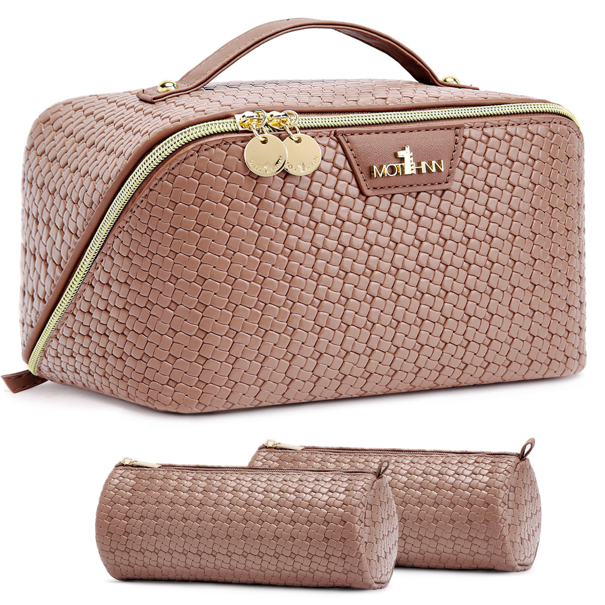 Travel Makeup Bag for Women: 3 Pcs Set Vagen Leather Cosmetic Bag