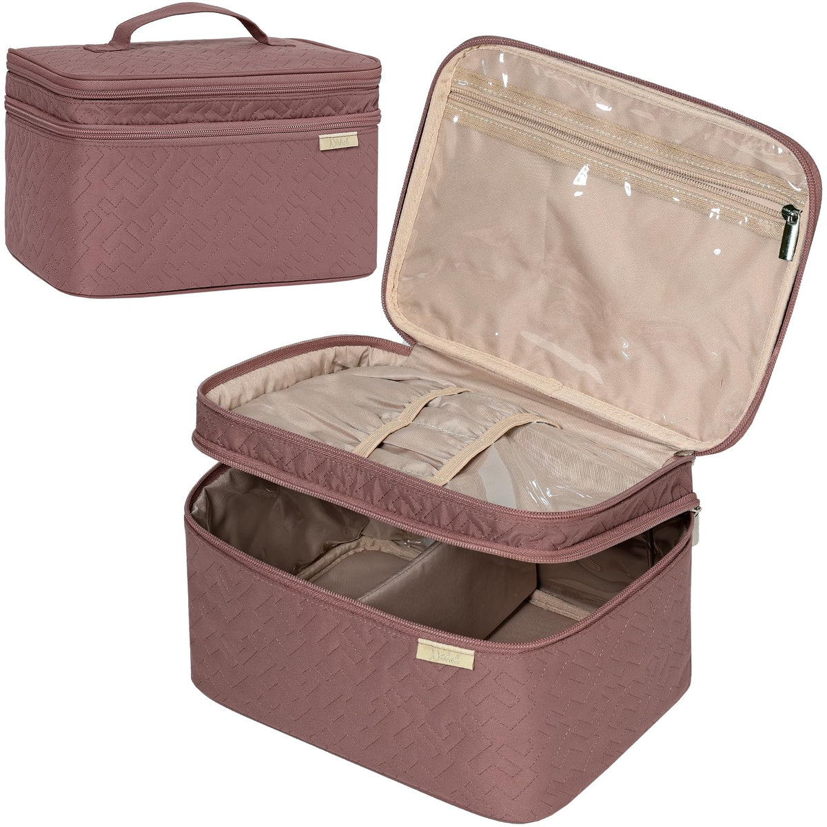 NISHEL Large Makeup Bag Organizer, Double Layer Cosmetic Travel Case