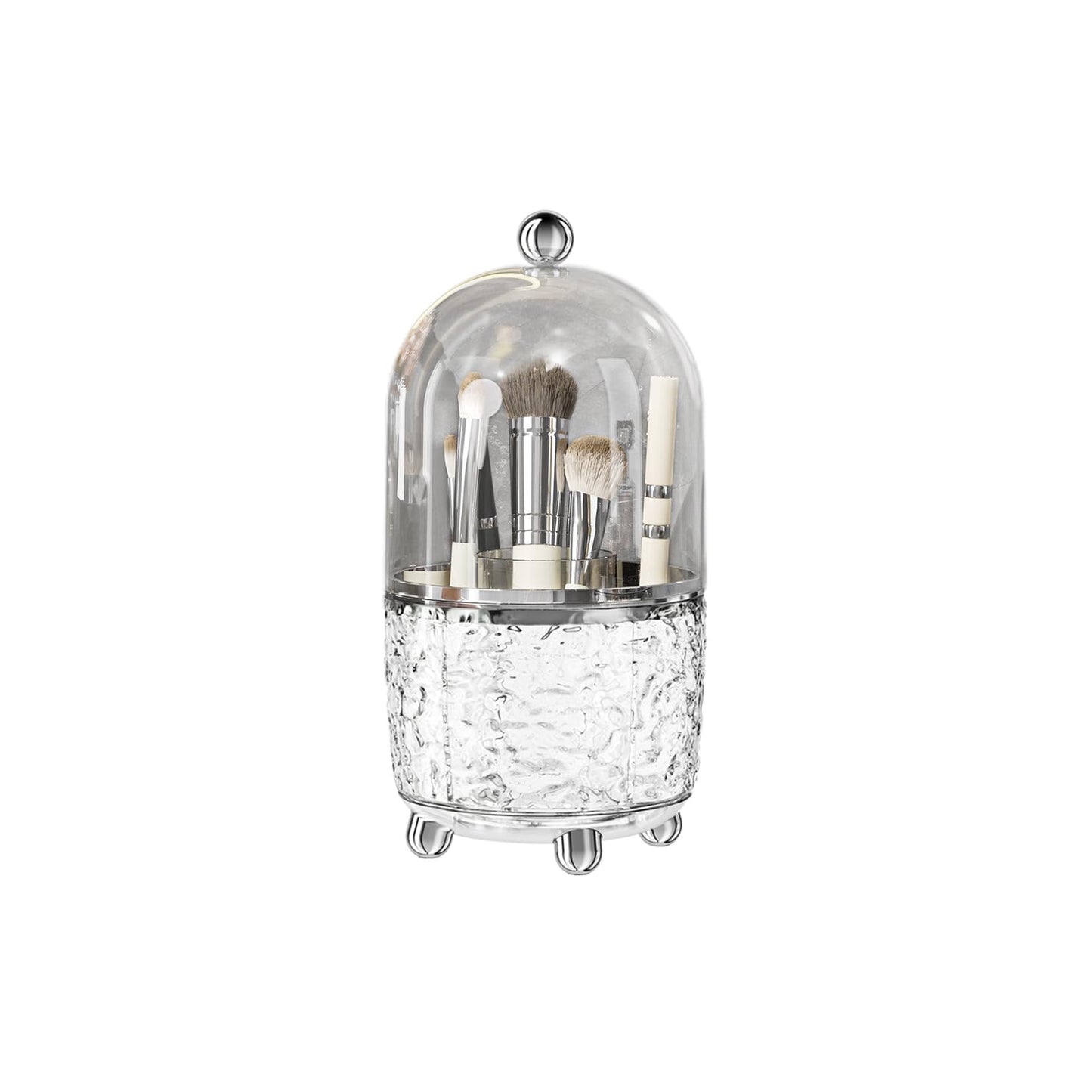 Makeup Brush Holder with Lid, 360° Rotating Makeup Brush Holder for Vanity, Dustproof Spinning Makeup Brush Organizer with Lid for Bathroom Countertop, Cosmetic Tools Organizer with Cover (Clear)