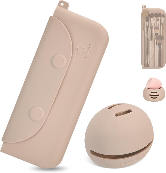 COOL-ANGLE 2-In-1 Magnetic Silicone Makeup Brush and Sponge Case Khaki