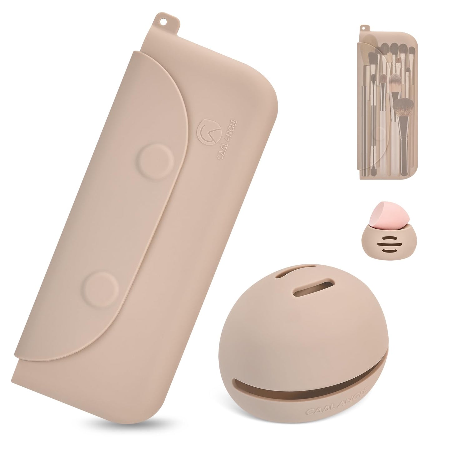 COOL-ANGLE 2-In-1 Magnetic Silicone Makeup Brush and Sponge Case Khaki