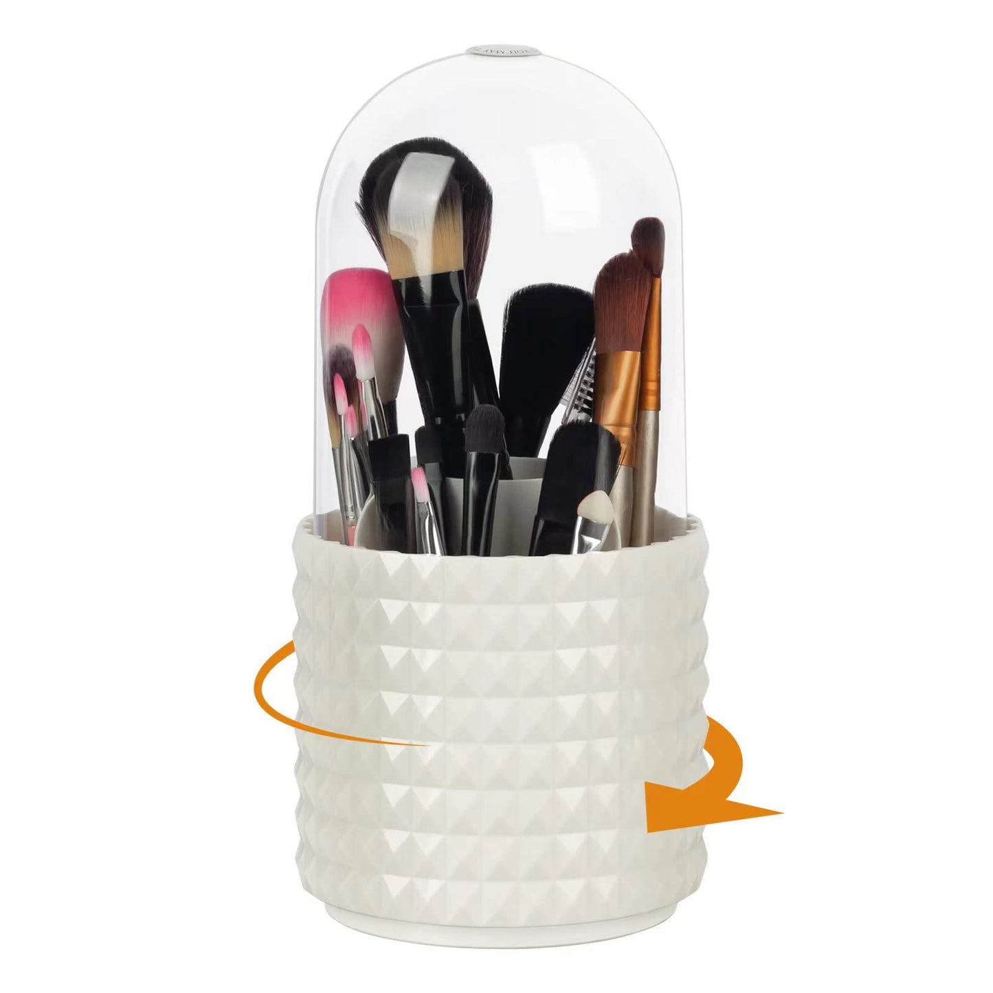 Makeup Brush Holder Organizer - 360° Rotating, 5-Slot Brush Cup for Cosmetics, Lipsticks, Pens | Vanity & Desk Organizer (White)