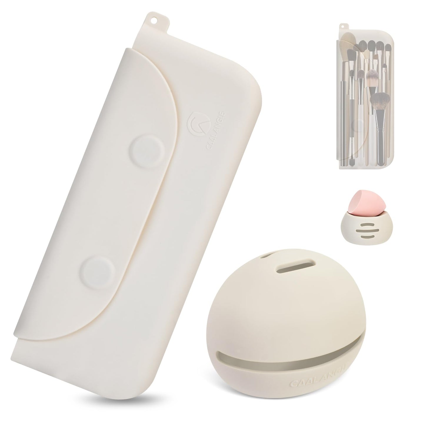 COOL-ANGLE 2-In-1 Magnetic Silicone Makeup Brush and Sponge Case Khaki