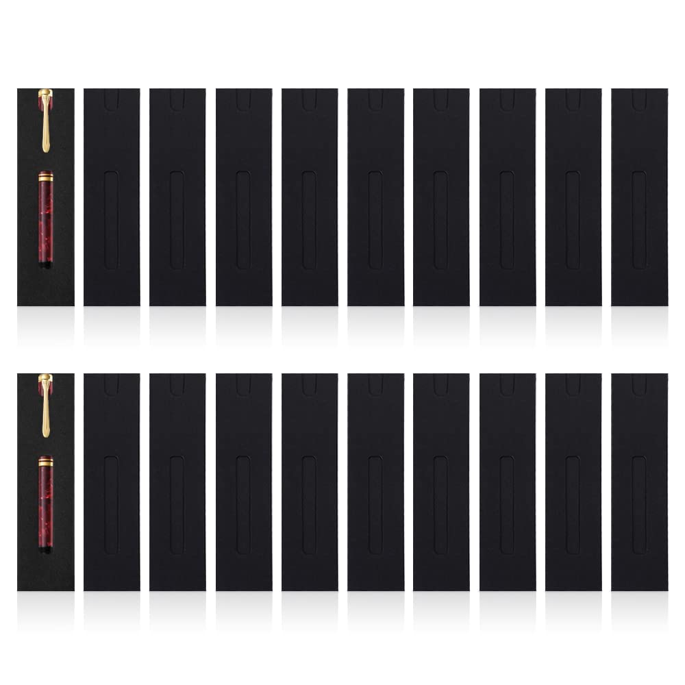 Yitexin 20Pcs Single Pen Sleeve Case Holder, Single Pen Pouch with Window for Display, Single Pen Protector Made of Paper, Pen Packaging Bag (Black)