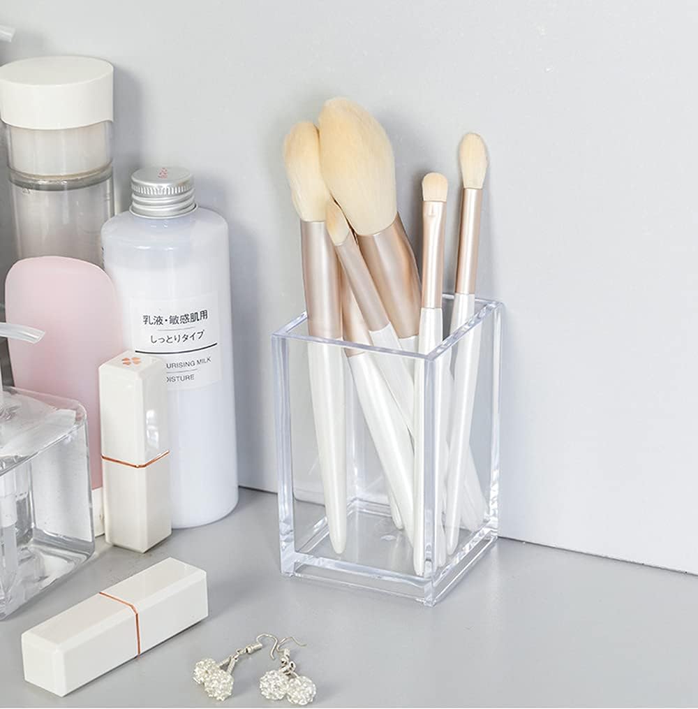 HSYMQ Clear Acrylic Pencil Pen Holder Cup, Clear Makeup Brush Holder, Acrylic Desk Accessories, Stationery Organizer for Office Desk Accessory