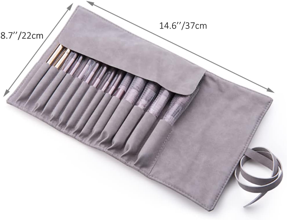 ericotry 1Pcs Makeup Brush Rolling Case Pouch Holder Cosmetic Bag Organizer with Belt Strap for Travel Home Use (Gray)