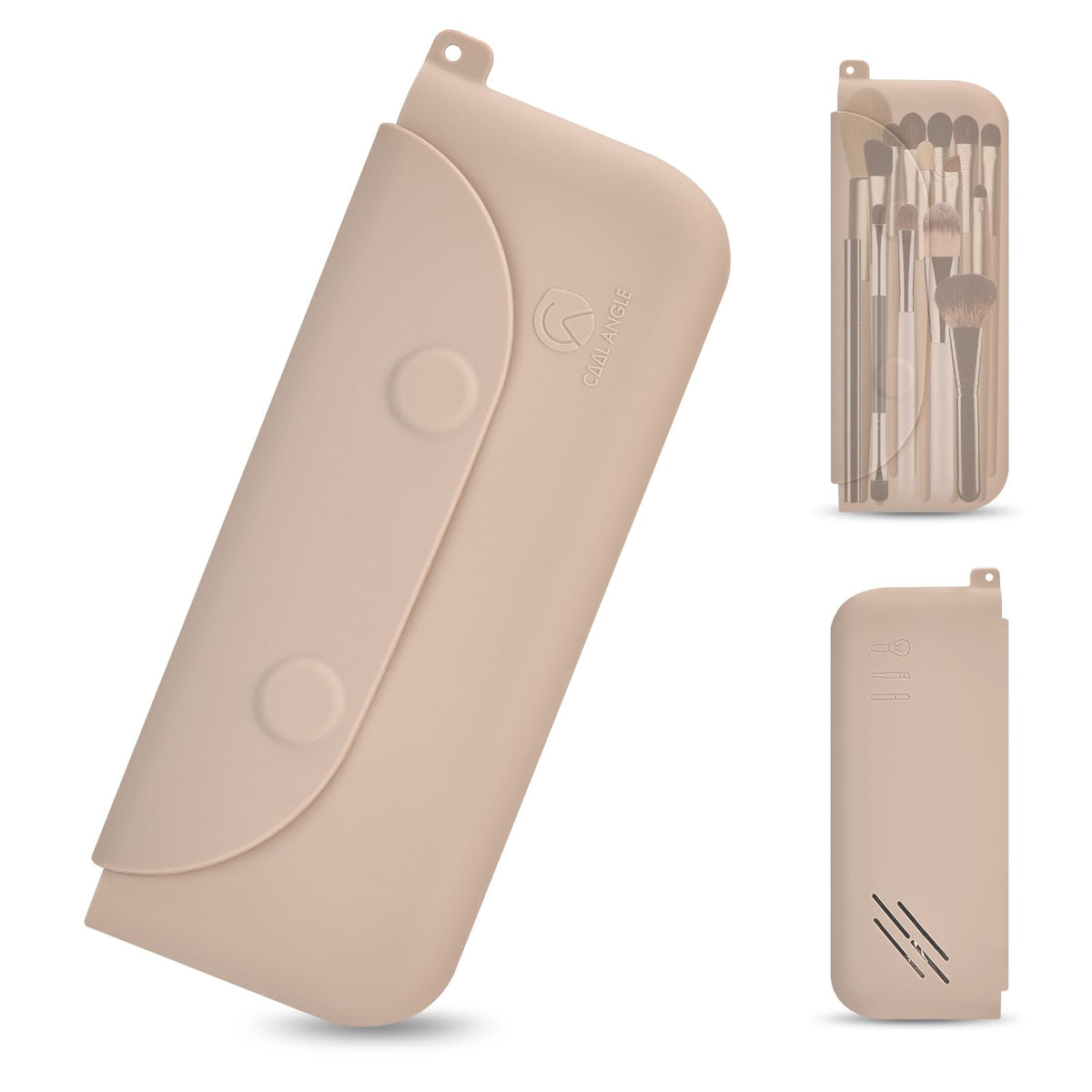 COOL-ANGLE 2-In-1 Magnetic Silicone Makeup Brush and Sponge Case Khaki
