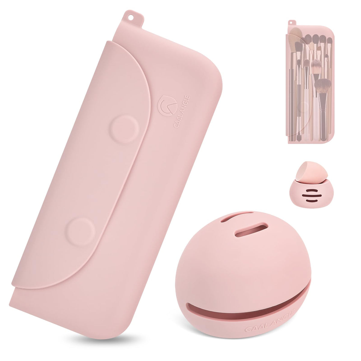 COOL-ANGLE 2-In-1 Magnetic Silicone Makeup Brush and Sponge Case Khaki