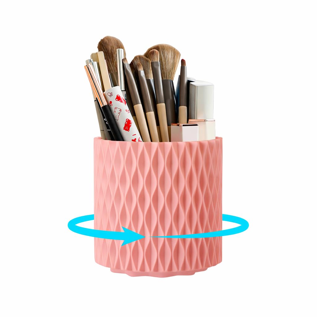 White Makeup Brush Holder, 360° Rotating Makeup Organizer