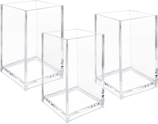 Newkita 3 Pack Clear Acrylic Cosmetic Pencil Pen Holder Cup, Clear Makeup Brush Holder, Desk Acrylic Brushes Storage