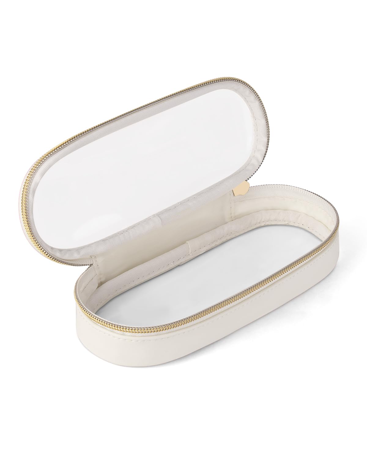 Soimeat Clear Travel Makeup Brush Holder, Leather Makeup Brush Toiletry Bag, Portable Cosmetic Brush Case, Transparent Waterproof Makeup Brush Storage Bag, White