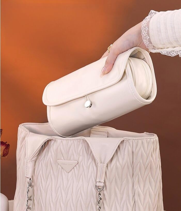 Luxury Leather Makeup Brush Case, Professional Cosmetic Organizer Roll Bag, Travel Storage for Home and Work (brown)