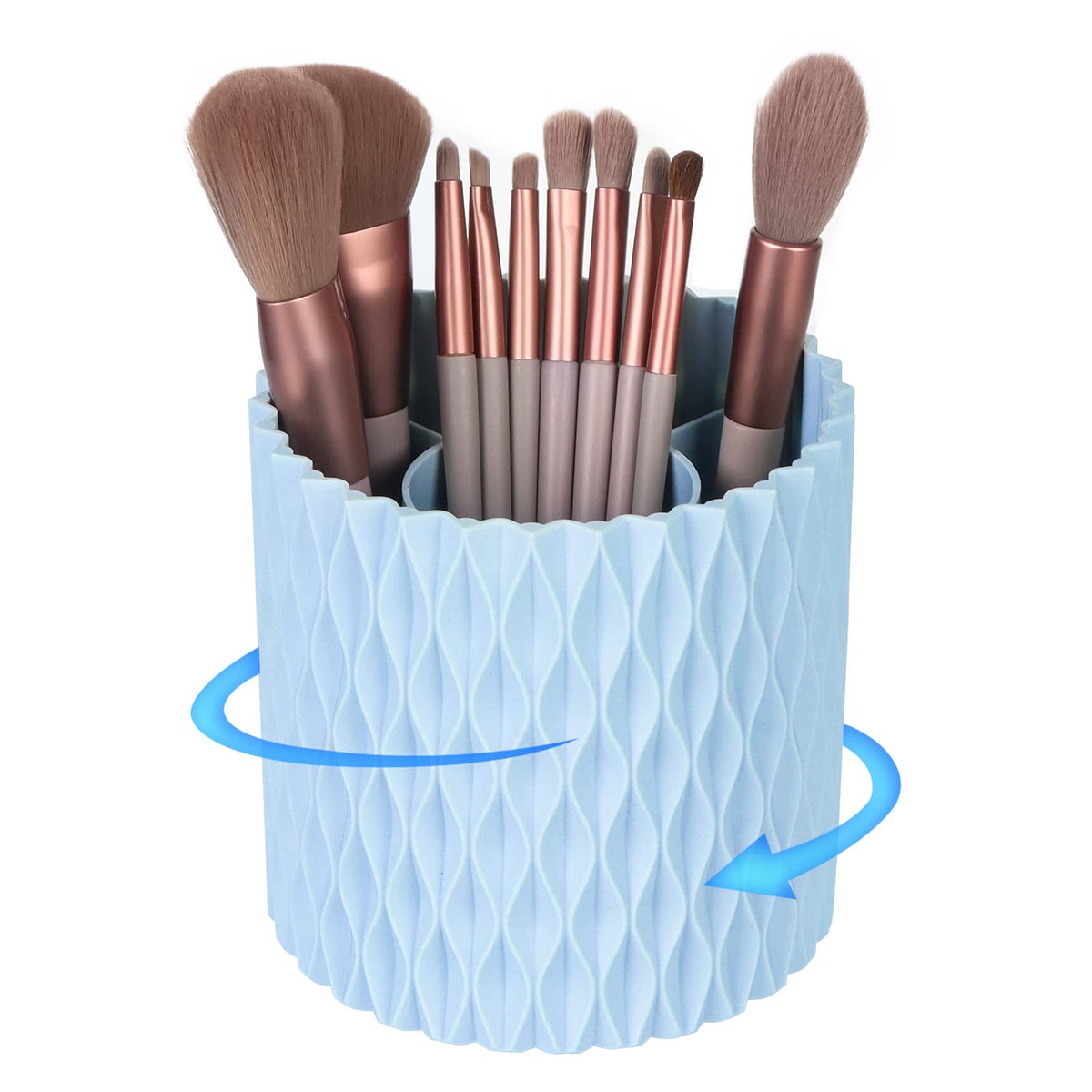 Makeup Brush Holder Organizer - 360° Rotating, 5-Slot Brush Cup for Cosmetics, Lipsticks, Pens | Vanity & Desk Organizer (White)