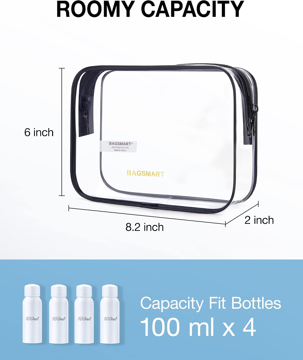 BAGSMART Clear Toiletry Bag 2-Pack TSA Approved Water-Repellent, Black