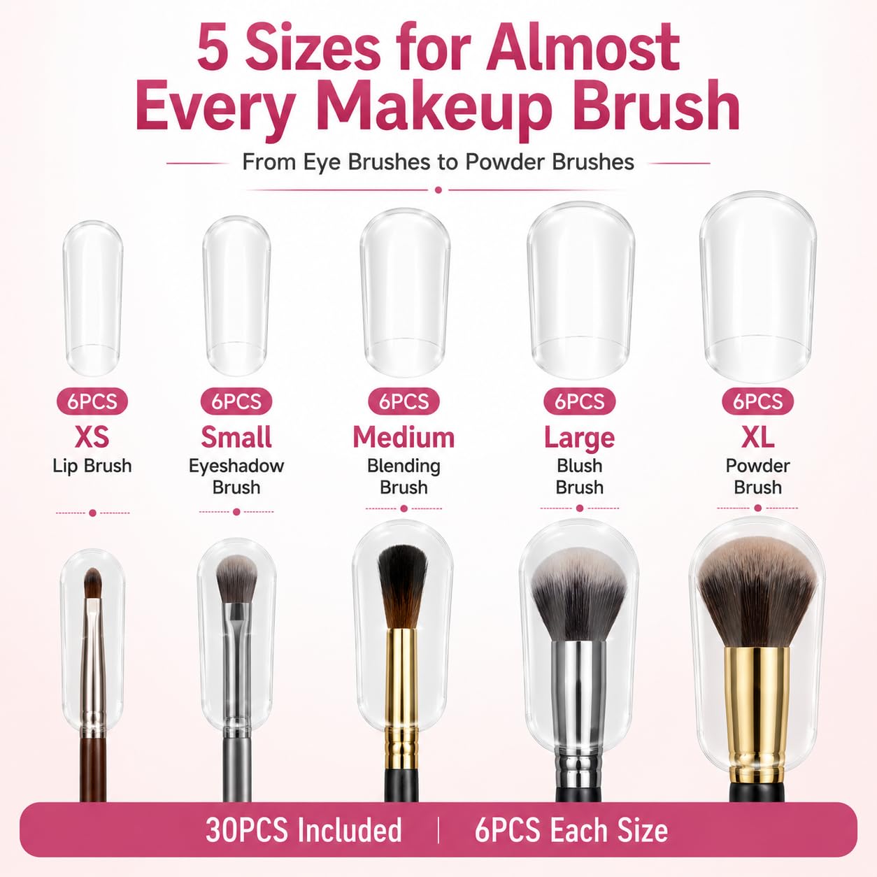 Makeup Brush Covers, 30PCS Clear Make up Brush Protective Protector