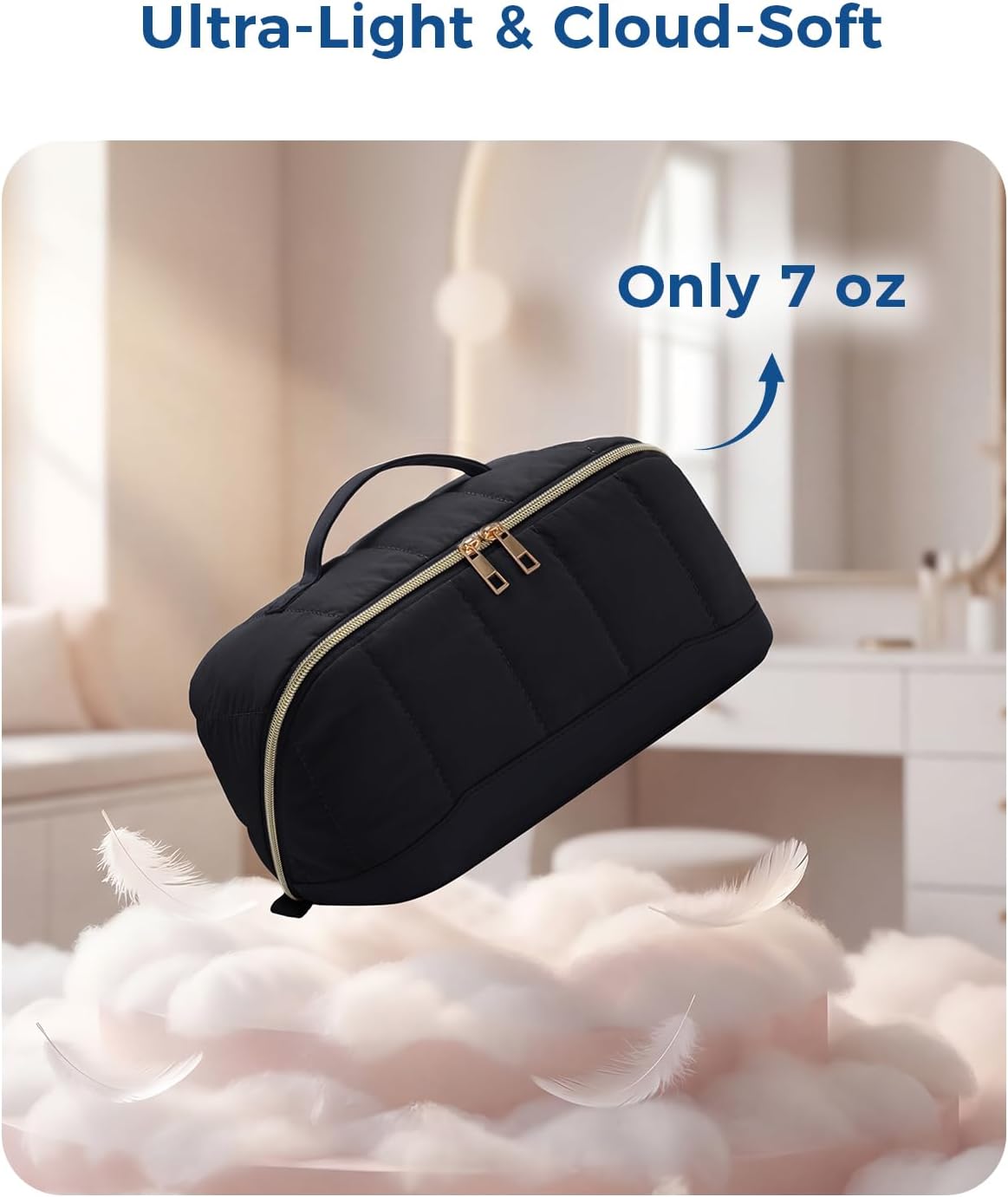 Makeup Bag for Women, Open Flat Puffy Organizer with Wipe-Clean PVC Lining