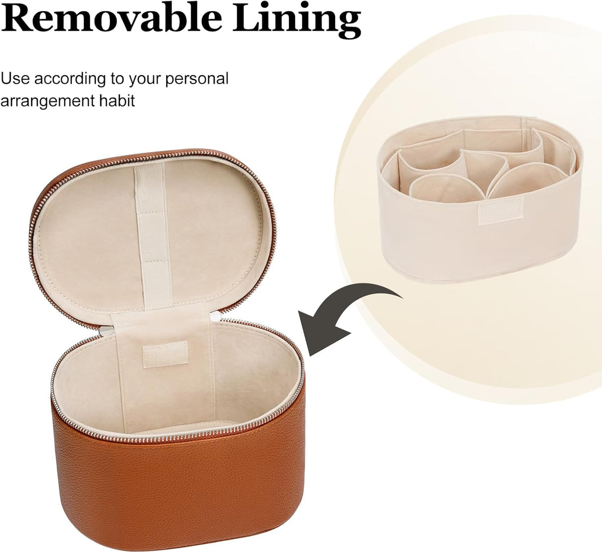 Cosmetic Case, Leather Makeup Bag, Portable Handheld Makeup Case, Detachable Compartments