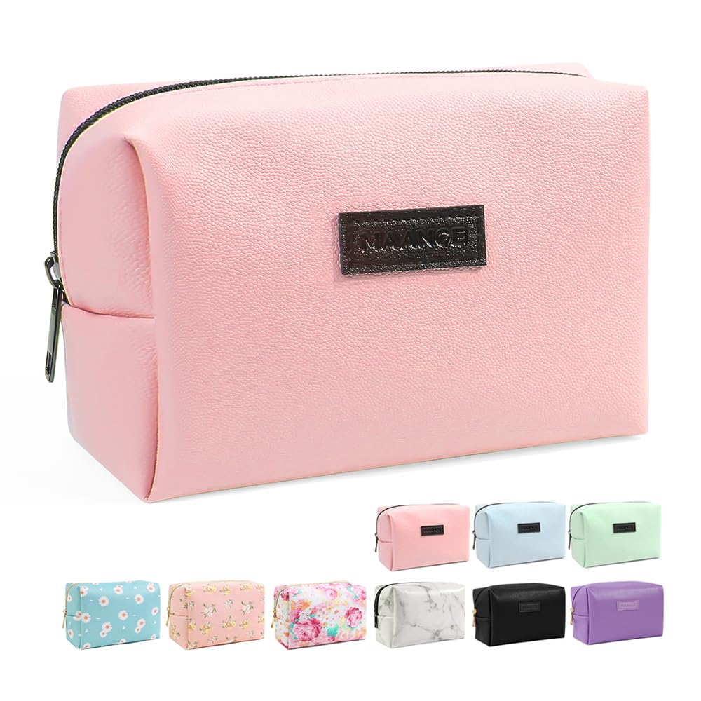 MAANGE 2 Pcs Small Makeup Bag For Purse, Travel Cosmetic Bag Makeup Pouch PU Leather Portable Versatile Zipper Pouch For Women (Blue+Green)