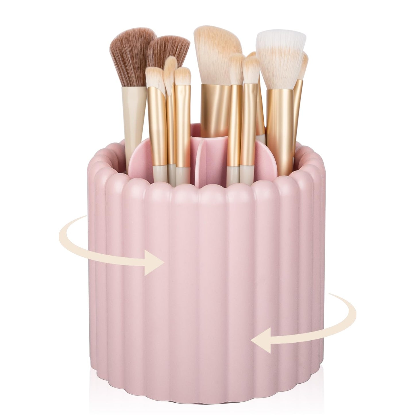 Rotating Makeup Brush Holder Organizer with Removable Dividers, White