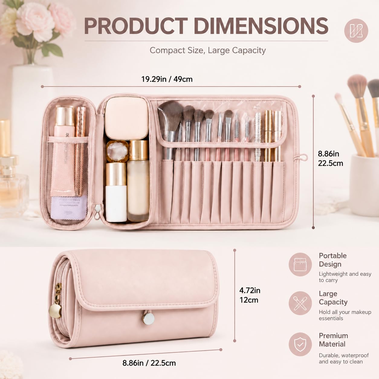 Makeup Brush Bag, Travel Makeup Brush Case