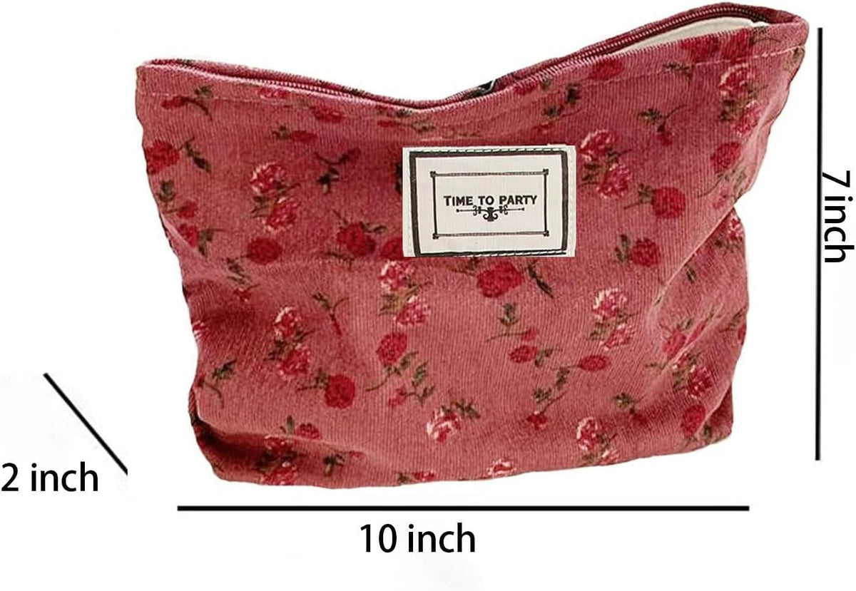 Cosmetic Bags for Women, Large Floral Makeup Bag for Purse, Dark Red Rose