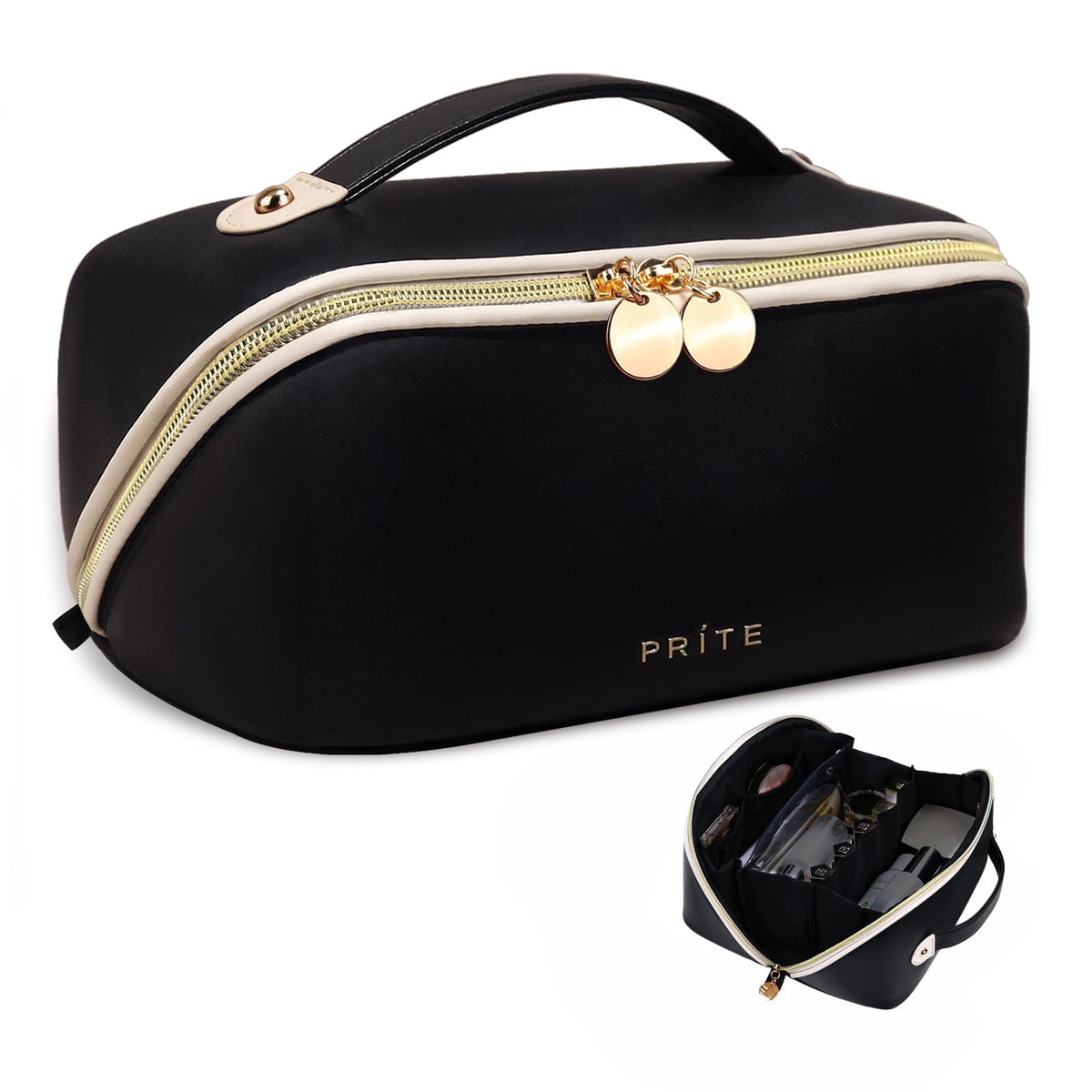 Prite Makeup Bag Travel Toiletry Bag Open Flat Cosmetic Organizer for Women