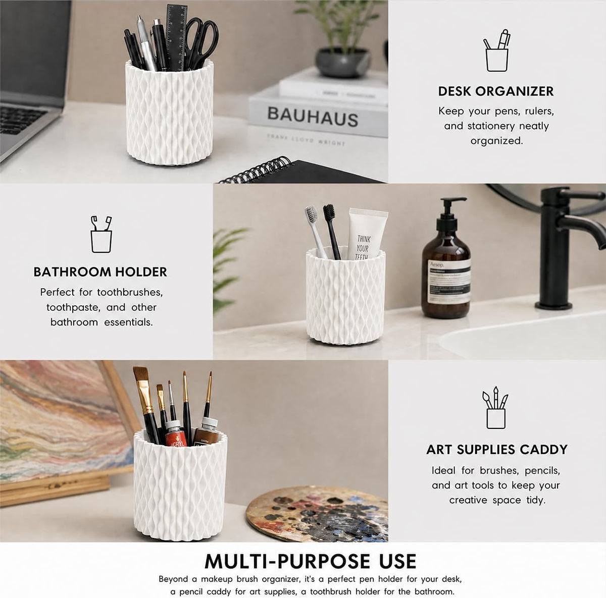 360° Rotating Makeup Brush Holder Organizer, White